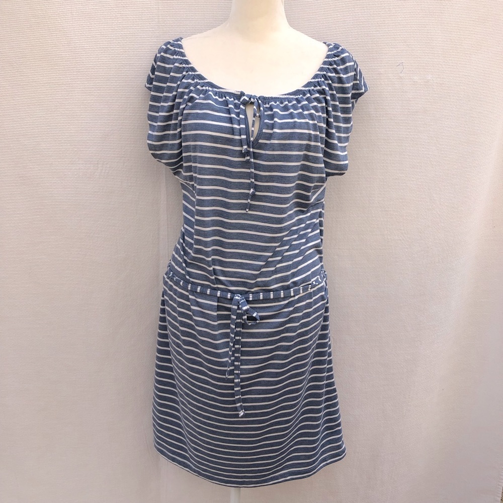 Lascana Tie Neckline Dress Blue/White Striped Sz Medium